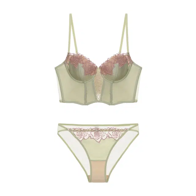 皇室品轩 复古女玫瑰鱼骨胸衣马甲欧美收腰塑形聚拢法式长款薄文胸内衣裤套装 女款