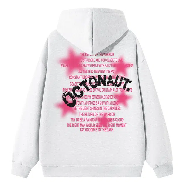 海底小纵队 美式高街趣味做旧字母模糊星星卡通图案潮流品牌印花校园风学生百搭上衣休闲无性别宽松大码时尚连帽卫衣 男女同款