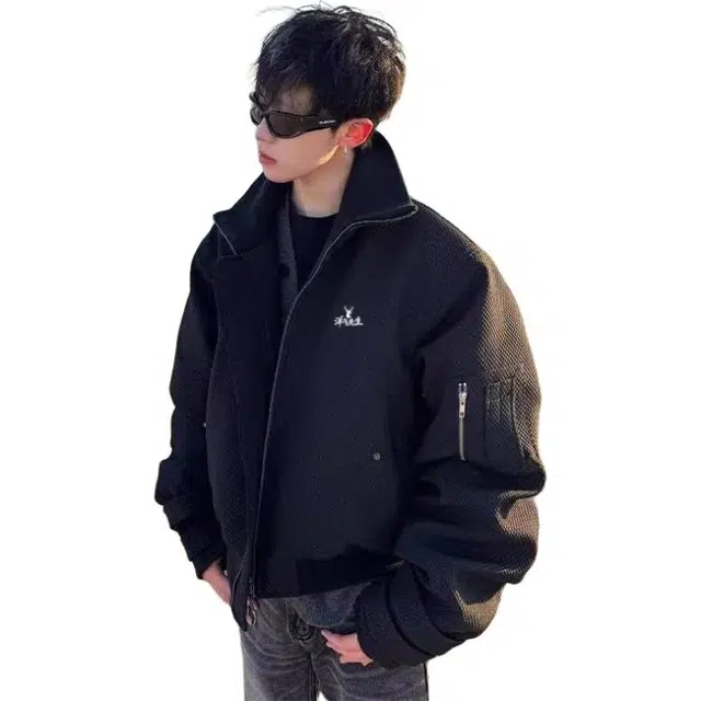 洋气先生 美式复古简约纯色时尚百搭小众高级感潮流痞帅日常通勤运动休闲基础款宽松立领防风保暖耐磨无性别主义外套夹克 男女同款