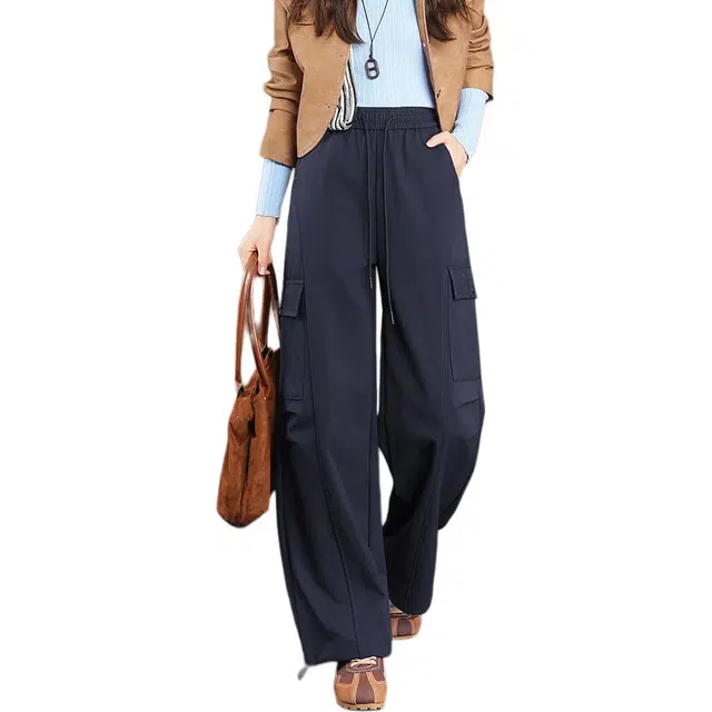 法文箱子 宽松梨型身材显瘦纯色直筒休闲长裤工装裤 女款