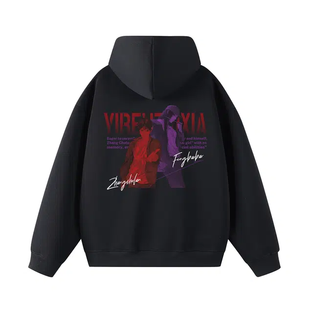 一人之下 官方漫画风张楚岚冯宝宝签字体英文印花设计宽松舒适百搭休闲美式潮流时尚日常通勤春秋款长袖落肩连帽卫衣 男女同款