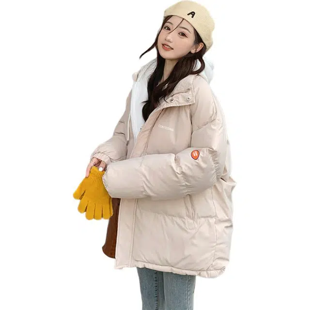 思蓓儿 大码短款韩版宽松面包服加厚港风外套显瘦遮肉冬季保暖学生装棉服 女款