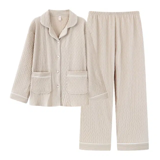 顶瓜瓜 德绒加厚保暖纯色翻领休闲舒适家居服冬季睡衣套装 女款