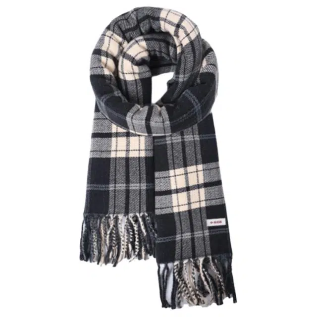 俞兆林 韩版经典格纹流苏高级感减龄加厚保暖 聚酯纤维 绒线围巾 男女同款情侣款