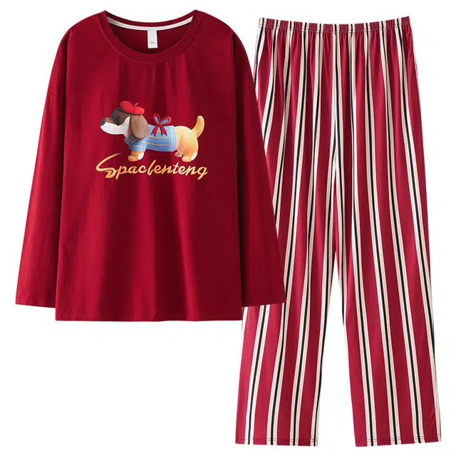 莫代尔 纯棉轻盈亲肤透气圆领套头个性休闲简约百搭自带胸垫防凸点家居服可外穿睡衣套装 女款