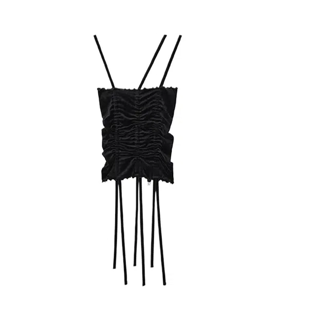 TREEMINGBIRD FWAW25 Velvet String Shirring Layered Top