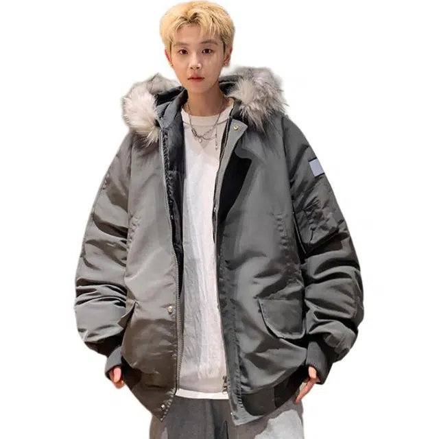 冈哉 美式复古棉袄派克服纯色简约防水面包服立领保暖棉衣外套拉链宽松个性百搭舒适潮流潮酷户外日常通勤皮棉服  男女同款