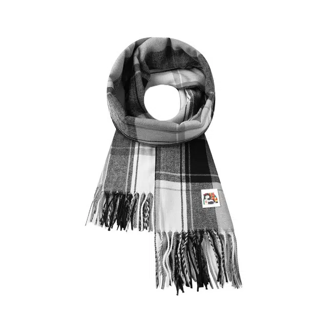 吾皇猫 经典英伦风百搭高级感格子流苏 聚酯纤维 绒线围巾 男女同款情侣款
