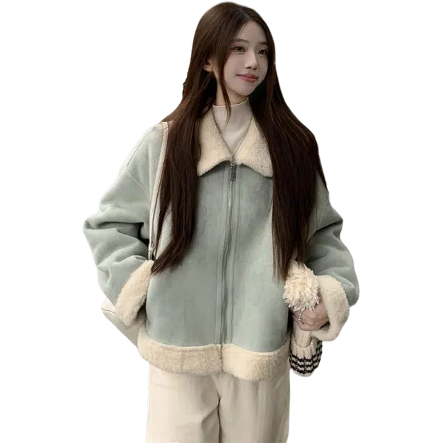 邓大喵 清新气质优雅百搭长袖绒感外套 女款