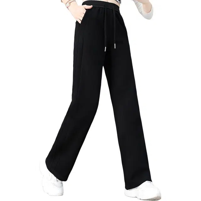 缪斯的诱惑 韩系时尚百搭潮流纯色美式复古慵懒针织糯米裤高腰宽松垂感阔腿裤抽绳轻便运动裤遮胯显瘦显高舒适直筒长裤秋冬基础款休闲裤 女款