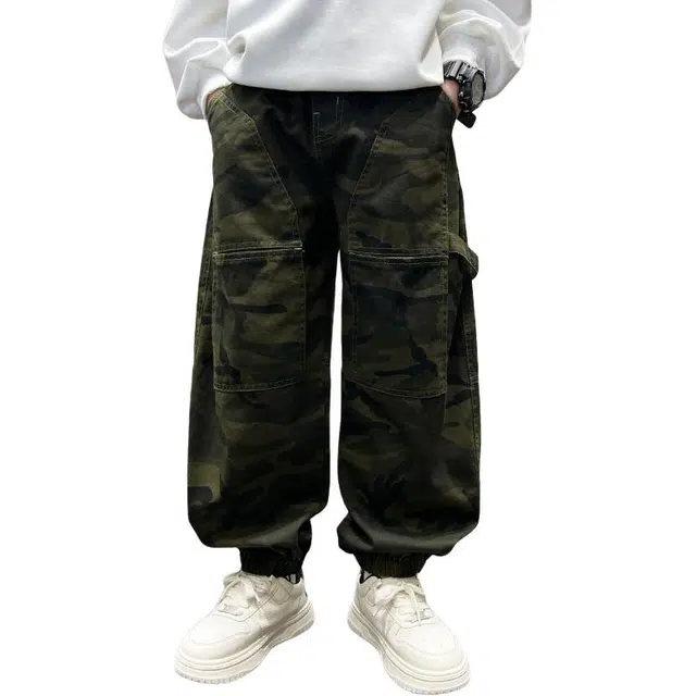 黑恐龙牛仔裤 男童秋季迷彩工装长裤