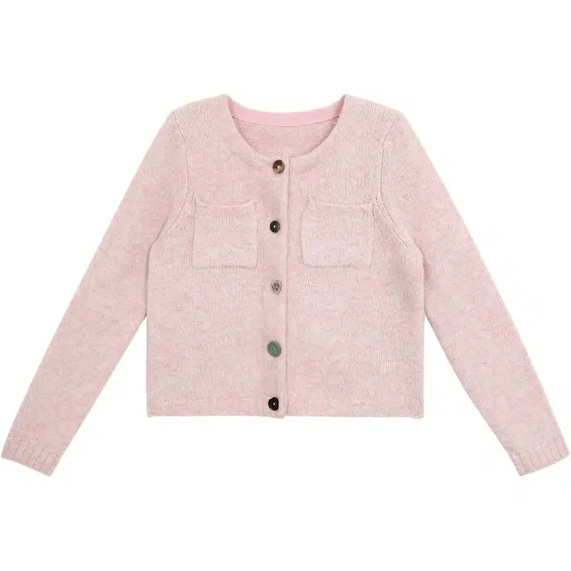 小卷要加油 女秋季穿搭小香风外搭上衣粉色独特超好看针织开衫 女款