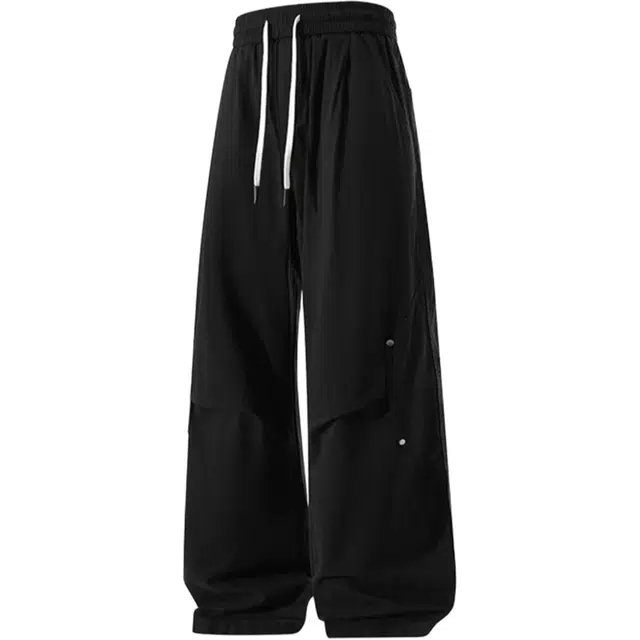 爱肯 美式复古高街舒适时尚简约纯色户外通勤学院日系潮牌褶皱水洗做旧宽松百搭日常运动凉感透气亲肤潮流垂感拖地直筒休闲裤 男女同款