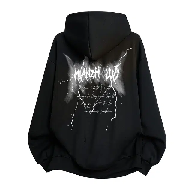 棉致 美式高街闪电品牌字母印花无性别主义格子连帽宽松休闲时尚通勤百搭套头卫衣 男女同款