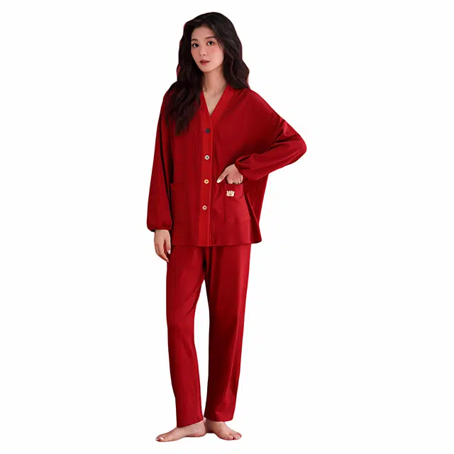 潞优野 高级感情侣女结婚新婚家居服男士纯棉秋款本命年装睡衣套装 女款