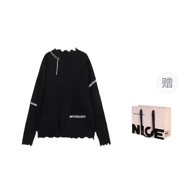 水田夏 秋冬季高街设计感破洞男宽松慵懒复古小众潮牌帅气上衣针织衫 男款