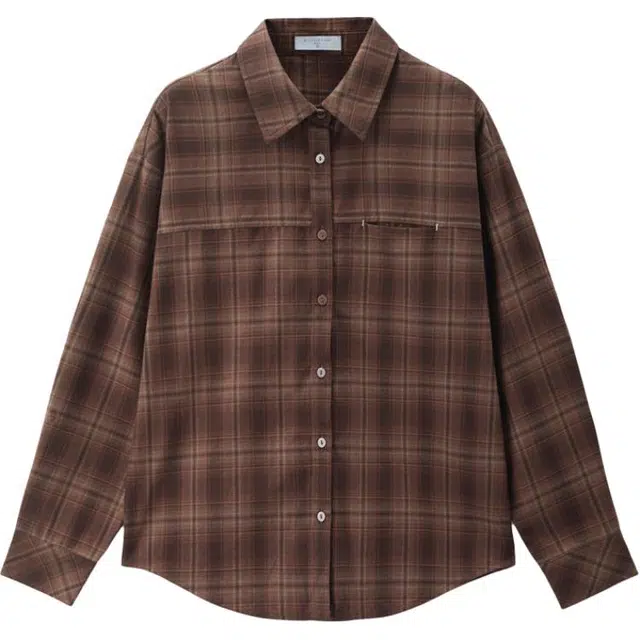 佐丹奴 纯棉法兰绒格子一字袋梭织长袖衬衫 女款