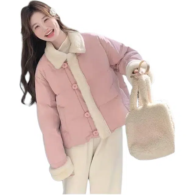 思蓓儿 韩系加绒立领短款外套女冬季休闲宽松保暖工装棉服 女款