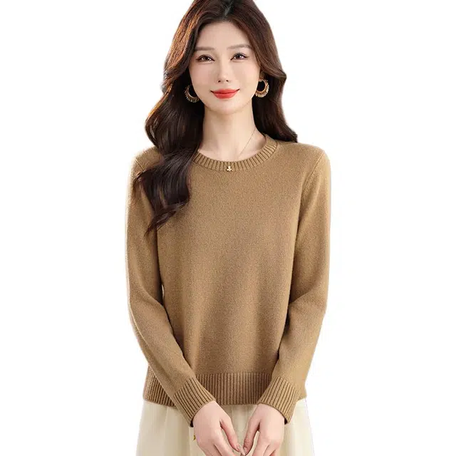 恒源祥 简约百搭时尚圆领纯色打底通勤多色羊毛针织衫 女款