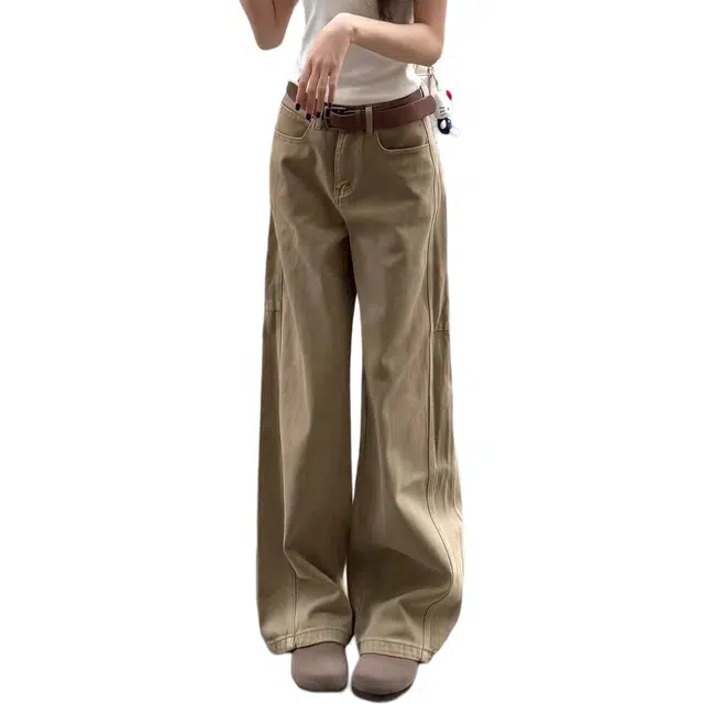 小卷要加油 美式复古直筒裤女秋季高腰宽松显瘦阔腿裤牛仔裤 女款