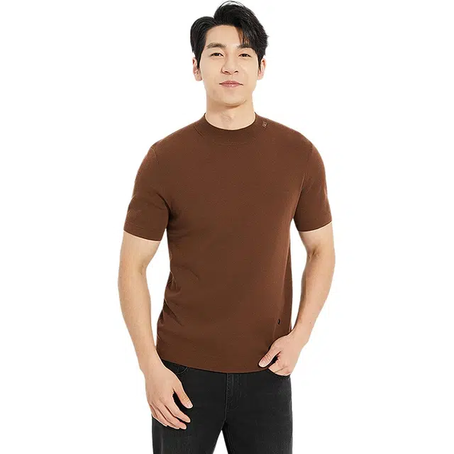 利郎 都市休闲绵羊毛保暖短袖打底衫纯色毛衣 男款