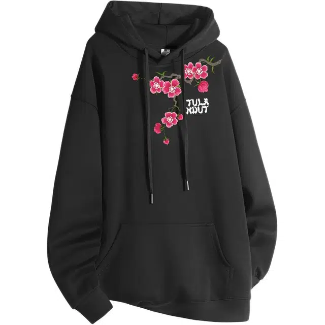 图兰朵 美式复古简约高街百搭花卉宽松休闲舒适连帽衫运动风时尚重磅潮流卫衣 男女同款