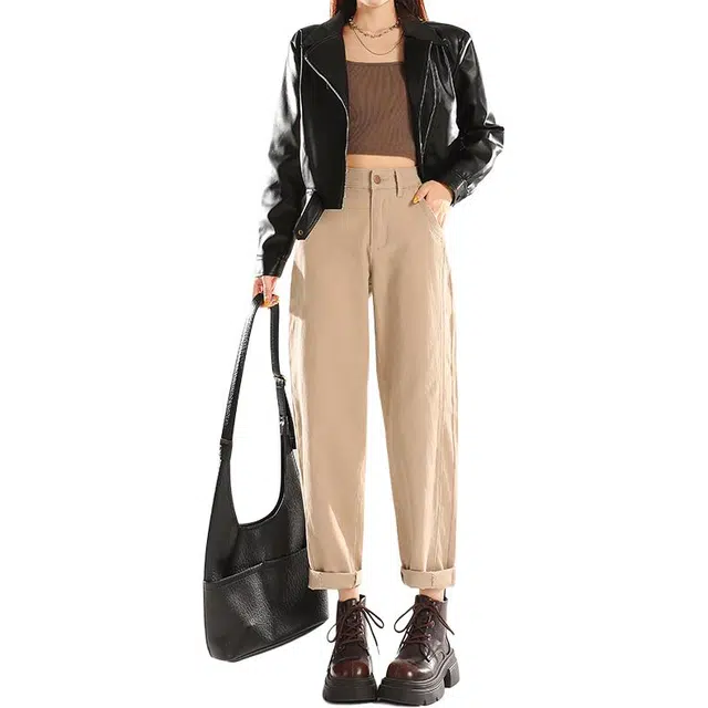 如续 大码女春秋季高腰老爹裤裤子直筒九分萝卜哈伦裤牛仔裤 女款