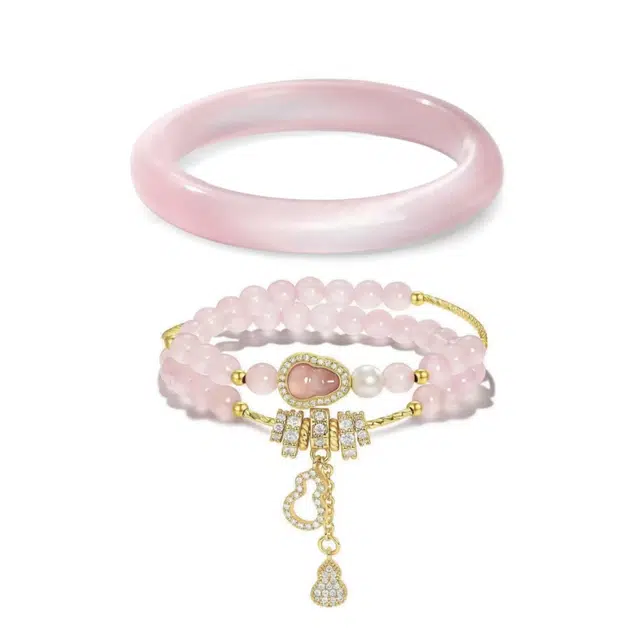 匠锁心玉 粉黛佳人清冷感 老钱风新中式 招财纳福国潮古风设计小众轻奢高级感 气质百搭潮流年轻时尚手饰#显白 琉璃 手镯 女款