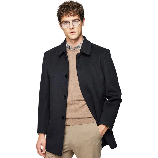 红豆 轻奢绵羊毛中长款毛呢加绒加厚保暖高级感夹克通勤秋冬外套大衣 男款