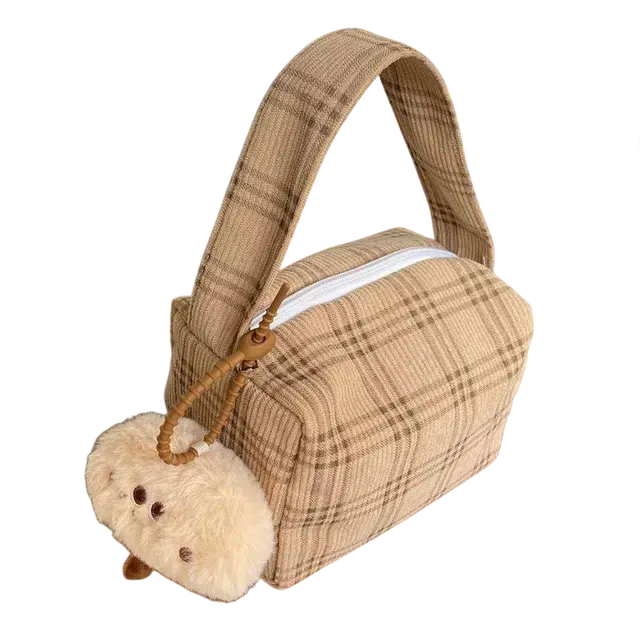 艾情草之恋秋冬新款灯芯绒波士顿包小众百搭大容量收纳便捷手提化妆包洗漱包