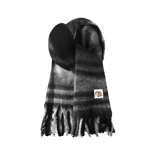 吾皇猫 大版流苏韩版秋冬季户外百搭加厚马海毛格子保暖围脖 心动礼盒装 聚酯纤维 绒线围巾 男女同款情侣款