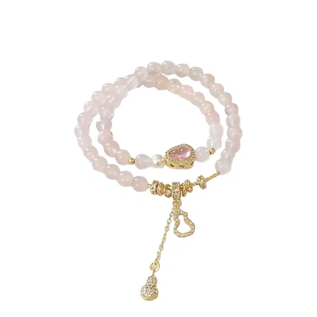 雅谷 福禄鎏金葫芦 双圈叠戴 招财福运双全 甜蜜爱情 甜美粉嫩小众显白气质 优雅表白百搭转运珠#好运天然 粉水晶 手串 女款