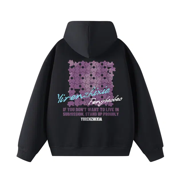 一人之下 官方漫画风冯宝宝拼图艺术字母印花设计时尚潮流宽松舒适百搭休闲春秋款连帽长袖落肩卫衣 男女同款