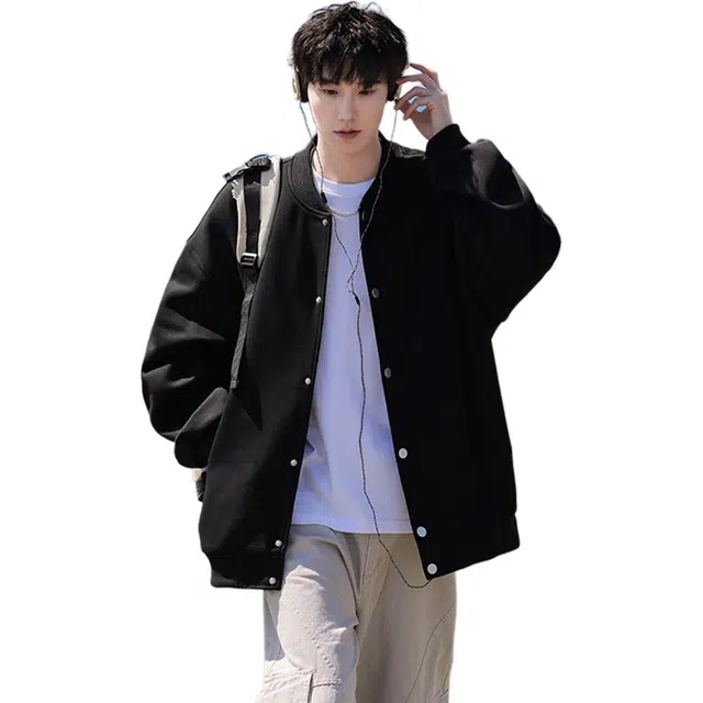 佐菲利 美式棒球领运动高街潮牌纽扣百搭基础款休闲外套卫衣 男女同款