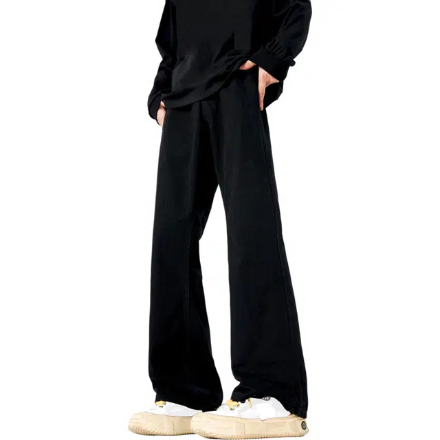 图兰朵 夏季薄款可选美式高街复古水洗做旧黄泥染废土风纯色基础款修身显瘦显高中腰垂感柔软休闲阔腿百搭通勤直筒微喇牛仔裤 男女同款