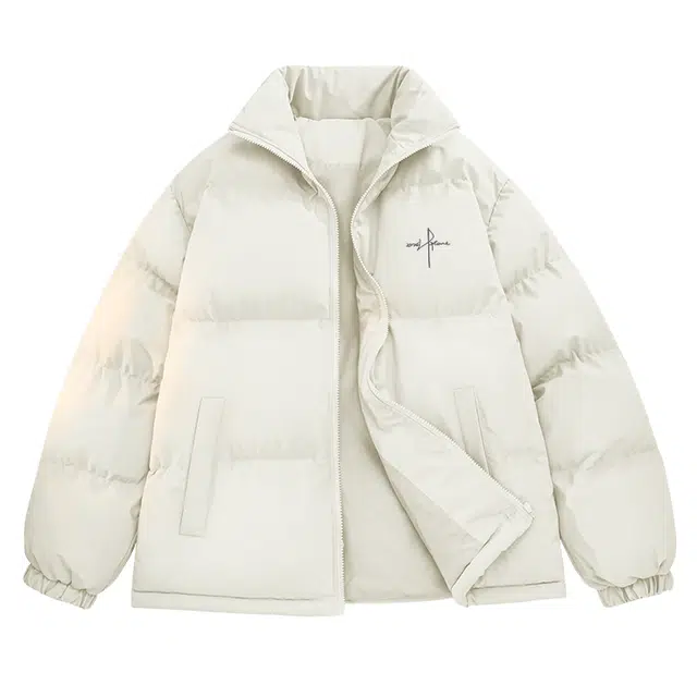 棉致 草书英文字母简约纯色无性别主义亲肤舒适时尚潮流基础宽松休闲拉链开衫御寒保暖立领面包棉服 男女同款