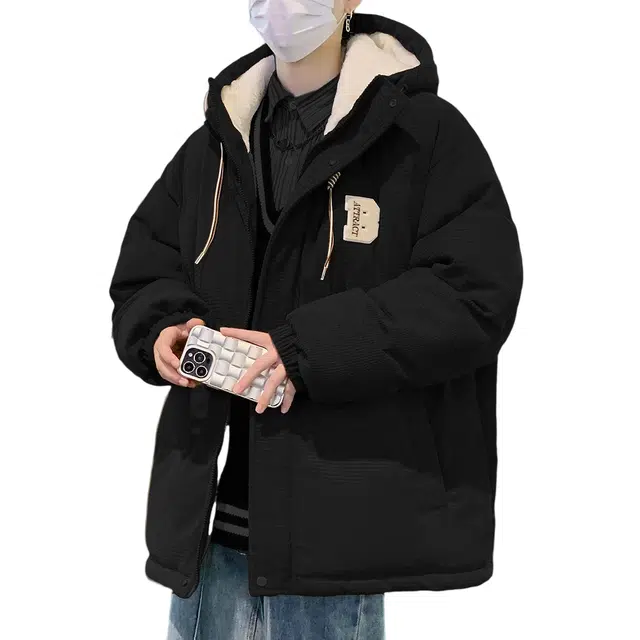 顶峰保罗 重磅羊羔绒休闲工装连帽潮牌棉衣无性别主义宽松百搭加绒加厚外套大码保暖厚实时尚长袖棉服 男女同款