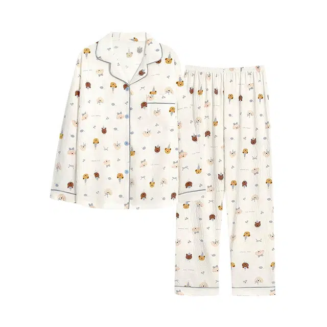 橡柠派 可爱卡通小狗小熊小清新少女心减龄亲肤舒适长裤长袖两件套家居服甜美学生萌妹睡衣套装 女款