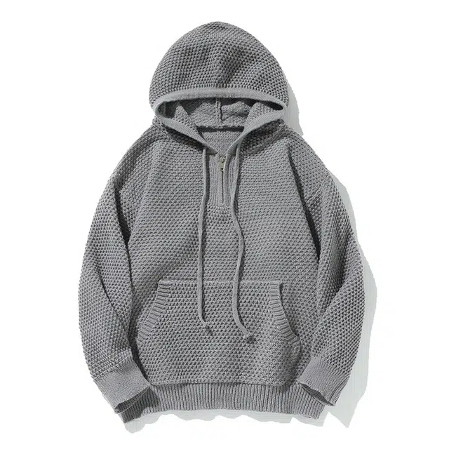 棉基因 半拉链连帽菠萝纹春秋季潮牌圆领基础宽松日系纯色复古简约男士重磅保暖打底衫慵懒套头上衣百搭情侣款毛衣 男女同款