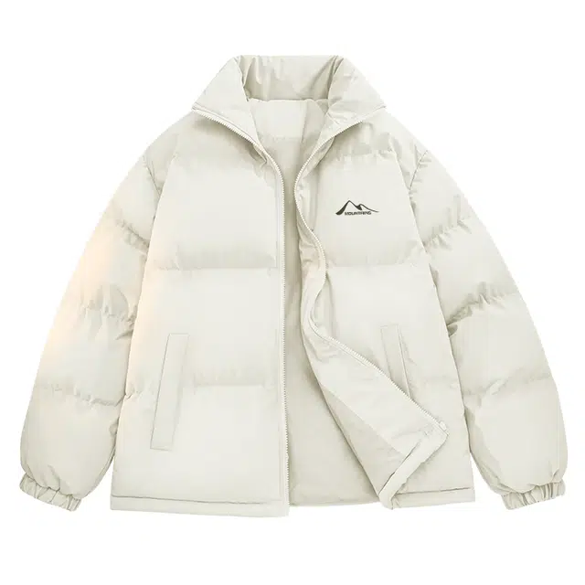 棉致 简约高山纯色无性别主义亲肤舒适时尚潮流基础宽松休闲拉链开衫御寒保暖立领面包棉服 男女同款