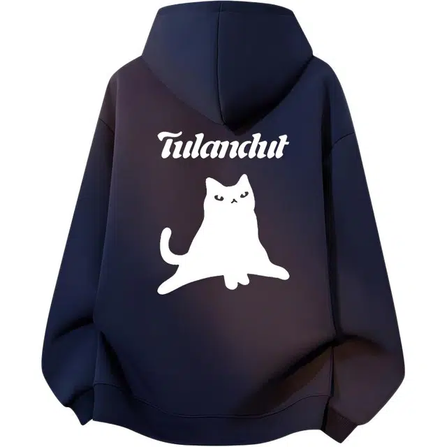 图兰朵 美式复古高街开衫舒适字母猫咪连帽衫时尚潮流百搭宽松休闲卫衣 男女同款