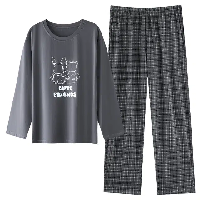 草本初色 纯棉柔软亲肤舒适透气带胸垫长袖可爱高级简约可外穿家居服睡衣 女款