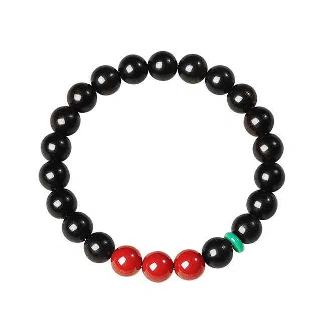 宣华意 国潮复古风时尚百搭小众设计陈化黑油老料雷击木黑色木质文玩佛念珠配饰 平安纳福#好运 单圈 崖柏 手串 男女同款情侣款