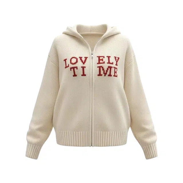 红蜻蜓 连帽短款毛衫上衣拉链开衫外套简约百搭时尚针织衫 女款