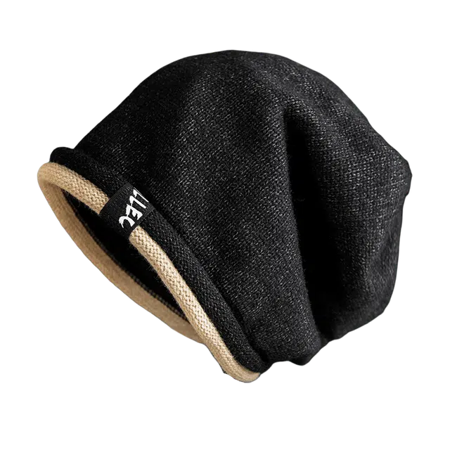 杨同学 韩版时尚卷标针织毛线保暖简约 涤纶 冷帽 男女同款情侣款 黑色/灰色/米色/咖啡