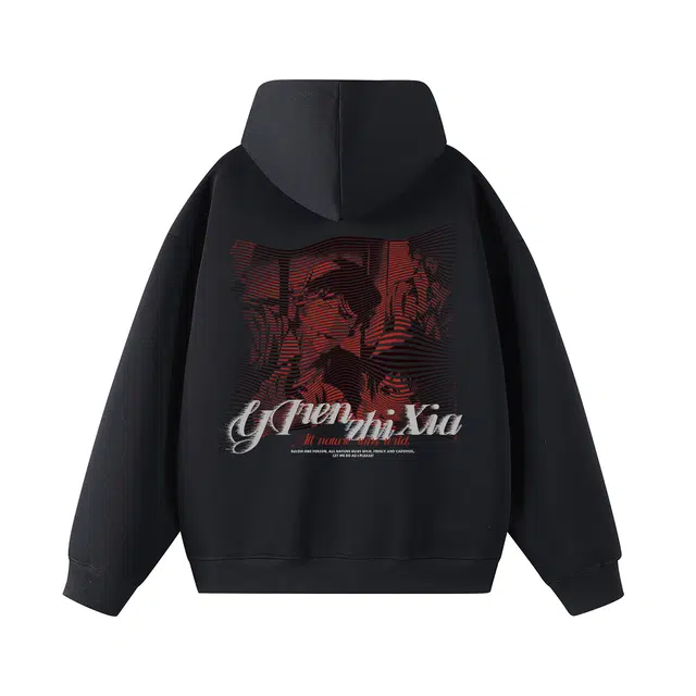 一人之下 官方漫画张楚岚复古风艺术字母印花美式休闲百搭舒适宽松日常通勤潮流时尚落肩长袖连帽卫衣 男女同款