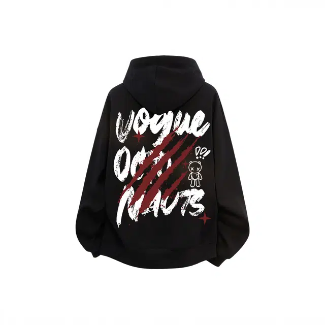 海底小纵队 美式复古高街重磅长袖连帽宽松字母后背涂鸦小熊印花学院风百搭休闲通勤简约落肩国潮学生潮流卫衣 男女同款