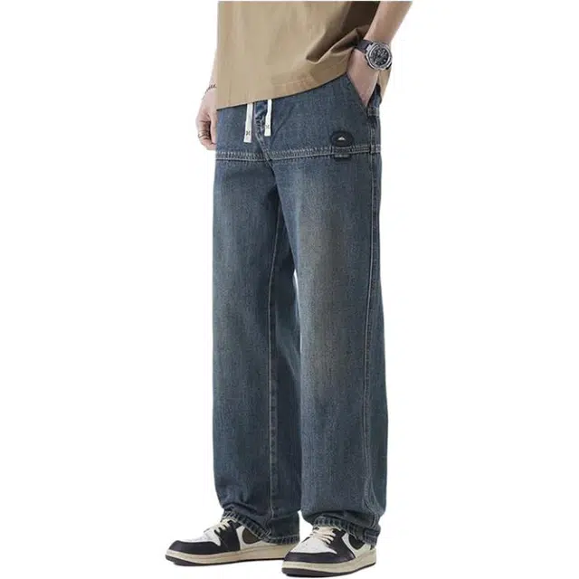 海尔斯 休闲潮流百搭水洗宽松直筒牛仔裤 男款