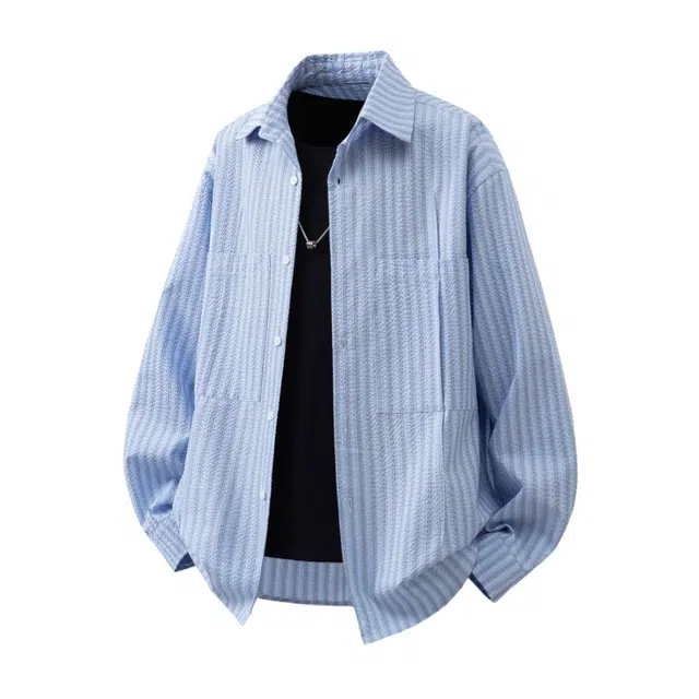 加荣 美式泡泡纱肌理条纹宽松休闲长袖舒适百搭青少年痞帅慵懒风松弛衬衫 男女同款