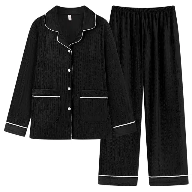 顶瓜瓜 德绒加厚保暖纯色翻领休闲舒适冬季家居服睡衣套装 女款